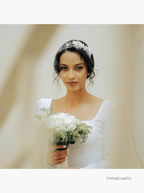 Ivory Tulle Flower Girl Headpiece Wedding Headband Pearl Hair Accessory